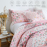Whale Flotilla Patchwork Quilts Queen Size, Extra Soft Boho Floral Bedspreads for Bed Reversible Lightweight Full Queen Quilt Bedding Set Printed Coverlets with 2 Pillow Shams for All Seasons, Pink Whale Flotilla