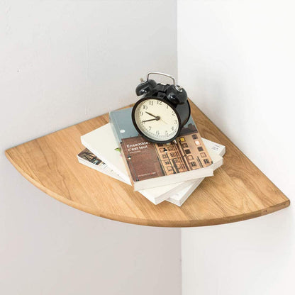 Corner Shelf,16inch Solid Oak Wood Floating Corner Shelf Wall Mount Round End Floating Speaker Shelf with Wire Hole Display Shelf for Small Plant - WoodArtSupply