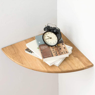 Corner Shelf,16inch Solid Oak Wood Floating Corner Shelf Wall Mount Round End Floating Speaker Shelf with Wire Hole Display Shelf for Small Plant
