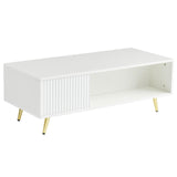 COSVALVE 41.3IN LED White Coffee Tables for Living Room with 16 Colors LED Lights, Modern Minimalist Coffee Table with Fluted Panel, Rectangle Center Table Game Table COSVALVE