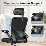 BESTFAIR Ergonomic Office Desk Chair Comfy, High Back Mesh Office Desk Chairs with Adjustable Lumbar Support, Headrest, Flip-up Armrests, Home Computer Chair for Gaming, Work, Black BESTFAIR
