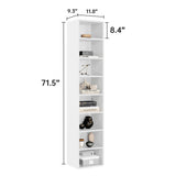oneinmil 71.5" Tall Narrow Bookshelf, 8-Tier Cube Display Rack, Modern Corner Bookshelf with Storage Space, CD Storage Cabinet for Home Office (White 1 Pack, 8-Tier) oneinmil