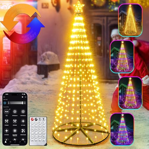 30+ Modes Smart Prelit Christmas Cone Tree with Lights - 6ft 296 LED App Control Color Changing Light Show Trees with Remote Timer Music Sync for Indoor Outdoor Yard (Green Body)