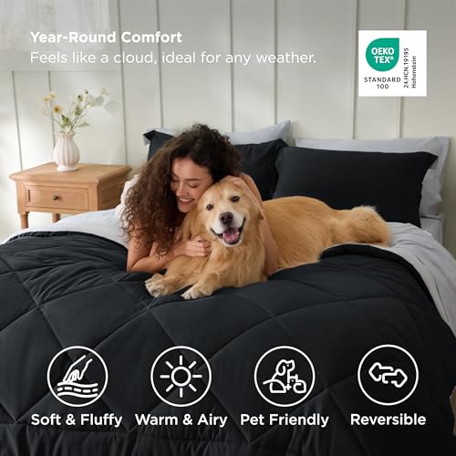 Bedsure Twin Comforter Set - 5 Pieces Reversible Black Bedding, Twin Size Bed Set for All Seasons, Bed in a Bag with Down Alternative Comforter, Sheets, Pillowcase & Sham Bedsure
