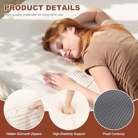 6-Inch Tri-Fold Foldable Mattress, Folding Sofa Bed with Removable Washable Cover, Portable Futon Mattress Full Size Floor Guest Mat with Non-Slip Bottom & Carry Handles for Camping (Beige, Full) AOLVDOW