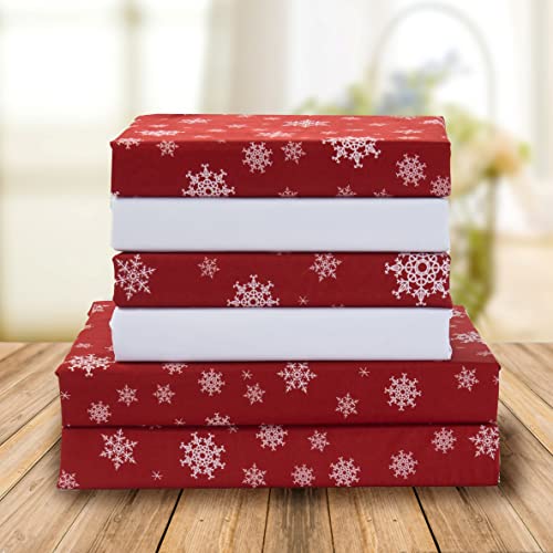 Elegant Comfort Luxury Soft Bed Sheets Holiday Pattern 1500 Premium Hotel Quality Microfiber - Softness Wrinkle and Fade Resistant (4-Piece) Bedding Set, Twin, Snowflake-Burgundy Elegant Comfort