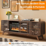 Breezestival 36" Electric Fireplace TV Stand for 80" TVs, Mid Century Modern Walnut Console with LED Lights & Sliding Doors Breezestival