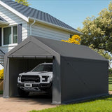 Carport Canopy 10x20 Heavy Duty, Portable Carport Garage with Removable Sidewalls and Door, Car Port with Waterproof Canopy for All Season (Gray) RUIJOROO