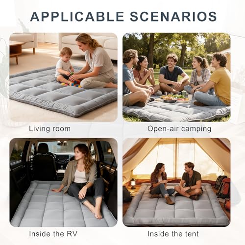 ALPSWAN Japanese Floor Mattress Futon, Thick 5-Layer Roll Up Foldable Mattress, Comfortable Foam Tatami Mat Sleeping Pad (Gray, Full) ALPSWAN