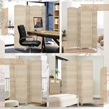 HOMCOM 4 Panel Room Divider, 6' Tall Folding Privacy Screen, Woven Freestanding Wall Partition for Home Office, Bedroom, Washed Oak HOMCOM