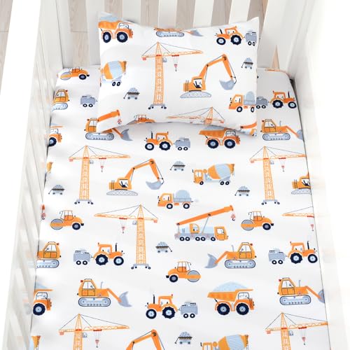 JISEN 3 Piece Crib Bedding Set Soft Baby Crib Bedding Set Construction Trucks Crib Comforter Set - Comforter Sheet Pillowcase Nursery Bedding Sets for Baby Girls or Boys JISEN