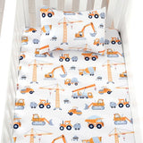 JISEN 3 Piece Crib Bedding Set Soft Baby Crib Bedding Set Construction Trucks Crib Comforter Set - Comforter Sheet Pillowcase Nursery Bedding Sets for Baby Girls or Boys JISEN
