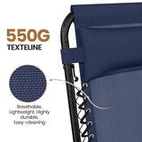 Yaheetech Zero Gravity Recliners Outdoor Adjustable Folding Reclining Lounge Chairs w/Pillows, Cup Holder Trays and Carry Strap for Patio Backyard Beach Navy Blue Set of 2