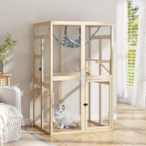 COZIWOW Catio Outdoor Cat Enclosure Window Access, Wooden Cat House Shelter, Kitty Cage with Hammock for Patio Indoor (Wood) COZIWOW