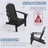 Folding Adirondack Chair with Cup Holder, Poly Lumber Patio Chairs, Wood Texture, Pre-Assembled Weather Resistant Outdoor Chairs for Pool, Deck, Backyard, Garden, Fire Pit Seating, Black POLYDUN