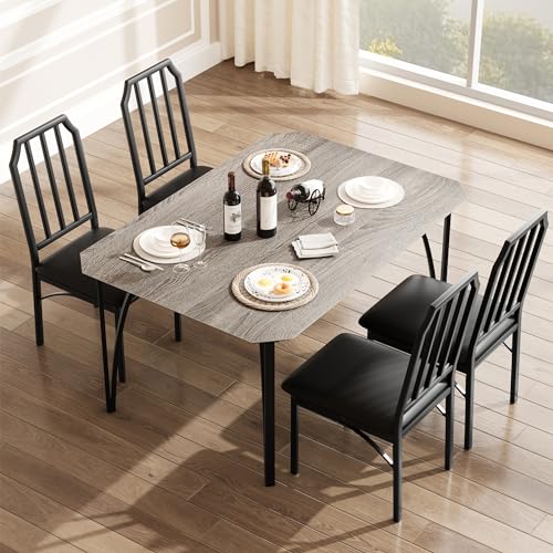 GAOMON Dining Table Set for 4, Rectangular Kitchen Table and Upholstered Chairs for 4, 5 Piece Dining Room Table Set with Chamfer Design, for Kitchen Room, Home, Apartment Easy Assembly GAOMON