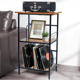FiloxeniaOasis Record Player Stand with 4 Adjustable Dividers, Vinyl Record Storage Holds 200 LPs, 3 Layer End Table, Multi-Functional Record Player Table for Home, Rustic Brown FiloxeniaOasis