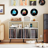 Giantex Large Record Player Stand with Charging Station, Turntable Stand Holds Up to 300 Albums, Record Player Table with Raised Leg, Vinyl Record Storage for Living Room (White) Giantex