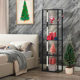 FENLO 64" Display Shelf with Dimmable LED Floor Lamps, Sturdy Display Cabinet with Shelves for Bedroom, Open Bookshelf Display Case with Corner Curio Cabinet, 3 Brightness Levels, Fancy Plus Black FENLO