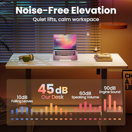 HUANUO 63 x 28 inch Electric Standing Desk Adjustable Height, 4 Memory Height Settings, Sit Stand Up Desk for Home Office & Computer Workstation, White HUANUO