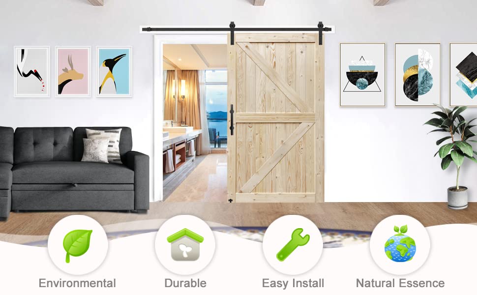 S&Z® 42 in. x 84 in. Barn Door, 20-60in Unfinished British Brace Barn Door/Modern Style/Solid Wood/Sliding Door/Simple Assembly is Required (42 in) S&Z TOPHAND