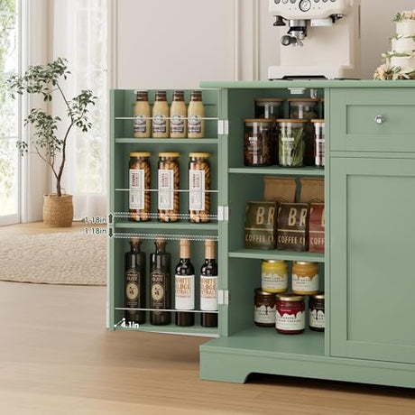 HITHOS 54" Buffet Cabinet with Storage, Modern Kitchen Buffet Sideboard with Drawer, Wood Coffee Bar Station with Adjustable Shelves, Kitchen Storage Cabinet for Living Room, Green HITHOS