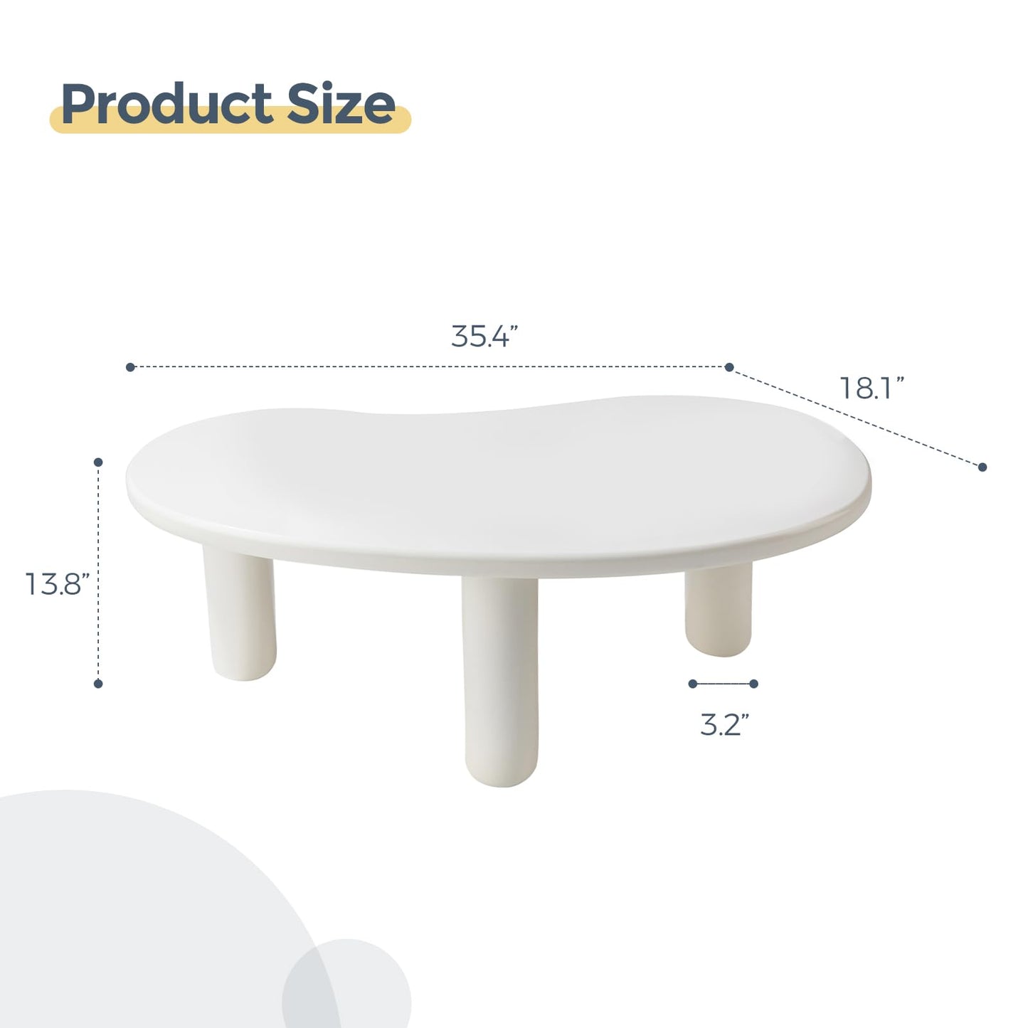 35.4 "Coffee Table, Irregular Cashew Shaped Coffee Table, Cute Cloud Coffee Table, Central Rounded Low Table, Modern Coffee Table for Living Room, Easy Assembly