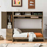 FAVSH Full Size Murphy Bed with Wardrobe, Drawers & Open Shelves,Wall Bed with Long Shelf/Desk, Space-Saving Hidden Bed, Fold-The-Way Bed for Small Rooms,Antique Wood FAVSH