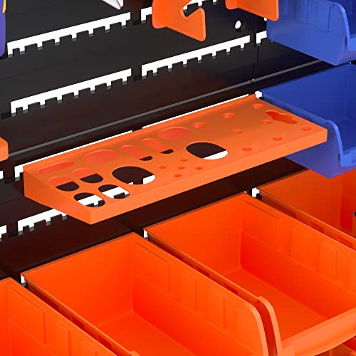 52PCS Wall Mounted Storage Bins Garage Storage Drawers with 4PCS Wall Mounting Peg Boards Workshop Parts Rack Container Tool Organizer Easy Access Compartments for Hardware Crafts Office Supplies RELIANCER