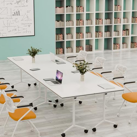 6-8 Person Conference Table Folding Conference Table for Office,Training, Seminar,Schools Modern Wood Conference Meeting Room Table Large Rectangular Conference Room Tables (6, White, 63in) JNMDLAKO