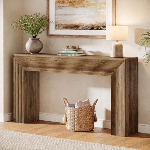 Tribesigns 63" Console Table, Rustic Fluted Long Sofa Table Behind Couch for Entryway, Living Room, Hallway, Foyer, Brown Tribesigns
