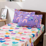 Btargot 5 Piece Dark Purple Rainbow Comforter Set for Girls Boys Kids, Twin Size Cartoon Love Hearts Flowers and Sun Star Bedding Set, Bed in a Bag with Comforter, Sheets and Pillowcases Btargot