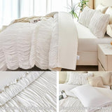 PERFEMET White Bedding Twin Size Set, 5 Pieces Fluffy Ruched Comforter Set, Luxury Soft Boho Chic Ruffled Bed in a Bag with Sheet, All Season Farmhouse Pleated Texture Bed Sets(White, Twin) PERFEMET
