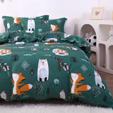 JSD Green Forest Animal Kids Duvet Cover Set Queen Size, 3 Piece Soft Printed Microfiber Comforter Cover with Pillow Sham Zipper Closure, Comforter Not Included JSD