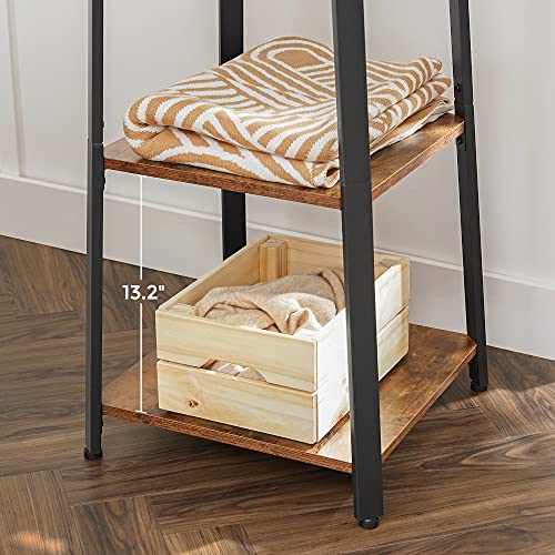 VASAGLE ALINRU Coat Rack with 3 Shelves, Stand with Hooks for Scarves, Bags and Umbrellas, Steel Frame, Industrial Style, Rustic Brown and Black ULCR80X VASAGLE