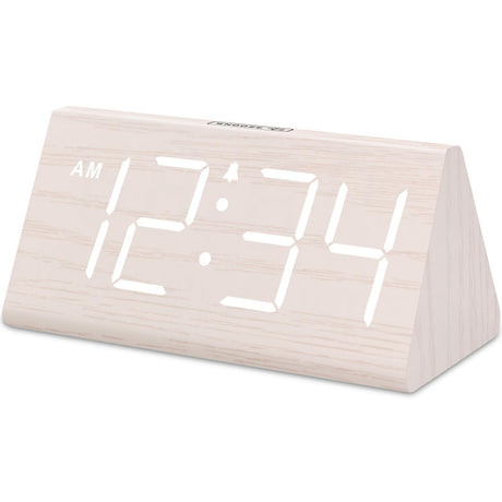 DreamSky Wooden Digital Alarm Clocks for Bedrooms - Electric Desk Clock with Large Numbers, USB Port, Loud for Heavy Sleepers, Adjustable Volume, Dimmer, Snooze, DST, 12/24H, Living Room Wood Décor DreamSky