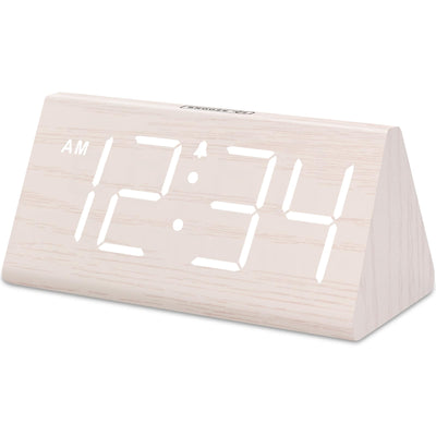 DreamSky Wooden Digital Alarm Clocks for Bedrooms - Electric Desk Clock with Large Numbers, USB Port, Loud for Heavy Sleepers, Adjustable Volume, Dimmer, Snooze, DST, 12/24H, Living Room Wood Décor