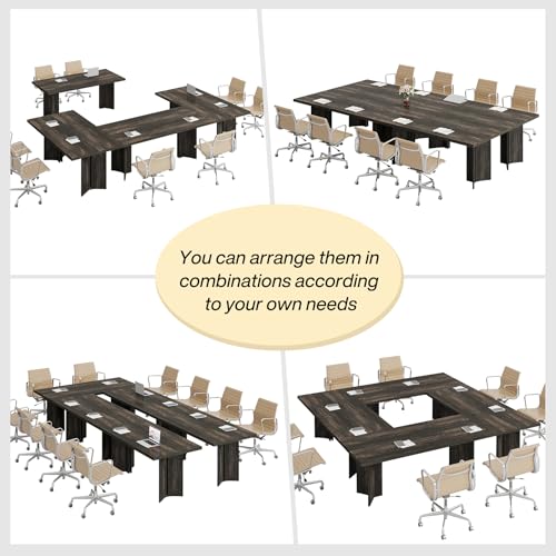 Tribesigns 10.5FT Conference Table, Large Rectangle Meeting Seminar Table for 10-12 Person, Long Wooden Business Tables (Set of 2, Dark Gray) Tribesigns