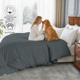 Goose Feather Comforter Queen Size, Duvet Insert All Season Queen, Bed Comforter Quilted Hotel Luxury Fluffy 100% Cotton Blanket with 8 Corner Tabs, 90 x 90 Inch, Grey, Machine Washable Deodar