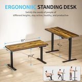 BIZUM Electric Standing Desk, 55" x 24" Height Adjustable Desk, Rustic Brown Sit to Stand Desk Memory Gaming Computer Workstation for Home Office BIZUM