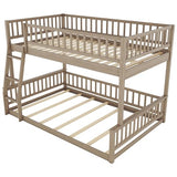 Merax Full XL Over Queen Floor Bunk Bed, Kids Bedroom Brown Wooden Bunk Bed Frame, Convertible to 2 Separated Beds with Trundle, Ladder & Guardrail for Teens, Wood Slat Support, Easy Assembly, Brown Merax