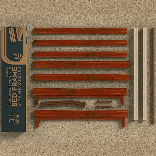 Bme Caden 15 Inch Adjustable King Bed Frame - Mid Century Acacia Wood Platform with Headboard, Dark Chocolate Bme