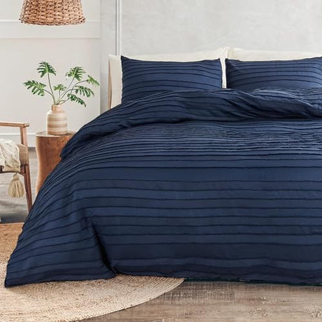 NEXHOME PRO Duvet Cover Queen,Navy 3 Pieces Boho Tufted Duvet Cover Set, Soft and Lightweight 100% Washed Microfiber Comforter Cover Set for All Season(Navy Queen, 90 x 90)-No Comforter NEXHOME PRO