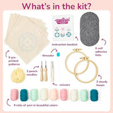 Panellomi Flower Punch Needle Kit for Beginners DIY Punchneedle Embroidery Starter Kit with Yarn, Fabric, Needle Punch Tool, Scissors, and Instructions for 6 Easy Craft Floral Design Coasters