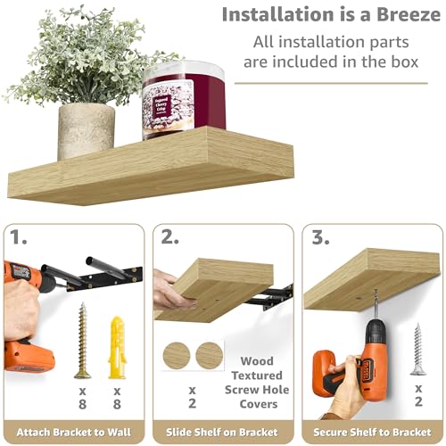 Sorbus Maple Wood Floating Shelves – Versatile Wall-Mounted Storage for Home Decor (2 Pack) Sorbus