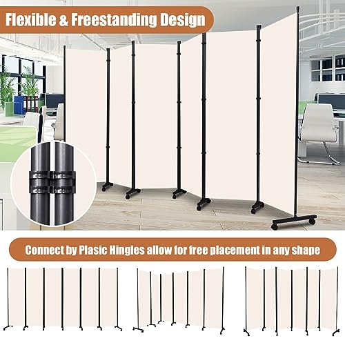 Room Divider Portable 132'' Partition Room Dividers and Folding Privacy Screens 6 Panel Wall Divider for Room Separation, Freestanding Fabric Room Divider Panel with Wheels for Home Office Hospital HOMSCREENER