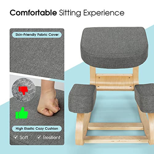 Giantex Kneeling Chair, Wood Posture Chair, Max Load 330 Lbs, Rocking Knee Chair with Soft Cushion, Natural Relief for Back, Shoulder or Neck Pain, Ergonomic Kneeling Chair for Office Home Giantex