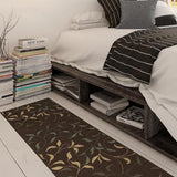 Machine Washable Leaves Design Non-Slip Rubberback 3x10 Traditional Runner Rug for Hallway, Kitchen, Bedroom, Living Room, 2'7" x 9'10", Brown Ottomanson