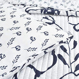 Lush Decor Scandinavian Floral Quilt Queen Size Reversible 3 Piece Set Full/Queen Navy & White - Floral Bedding Set Queen Quilt - White Bedding Lush Decor