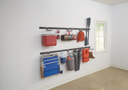 Rubbermaid 15-Piece FastTrack Garage Wall-Mounted Storage Kit, 4 Rails and 11 Hooks, for Home/House/Tool/Sports/Equipment/Utility Purposes